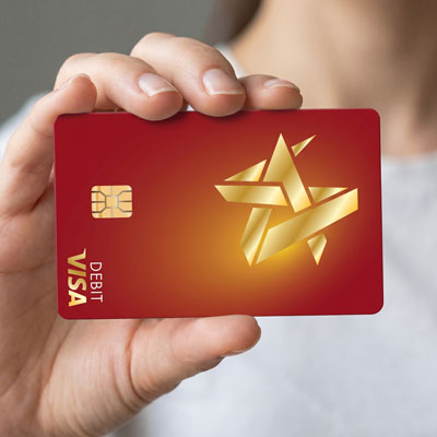 Holding-Debit-Card-400x400 Feminine hand holding a Space Age Debit Card