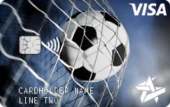 Space Age on demand card Soccer ball in a net example