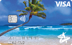 Space Age on demand card  Beach and Palm Tree example